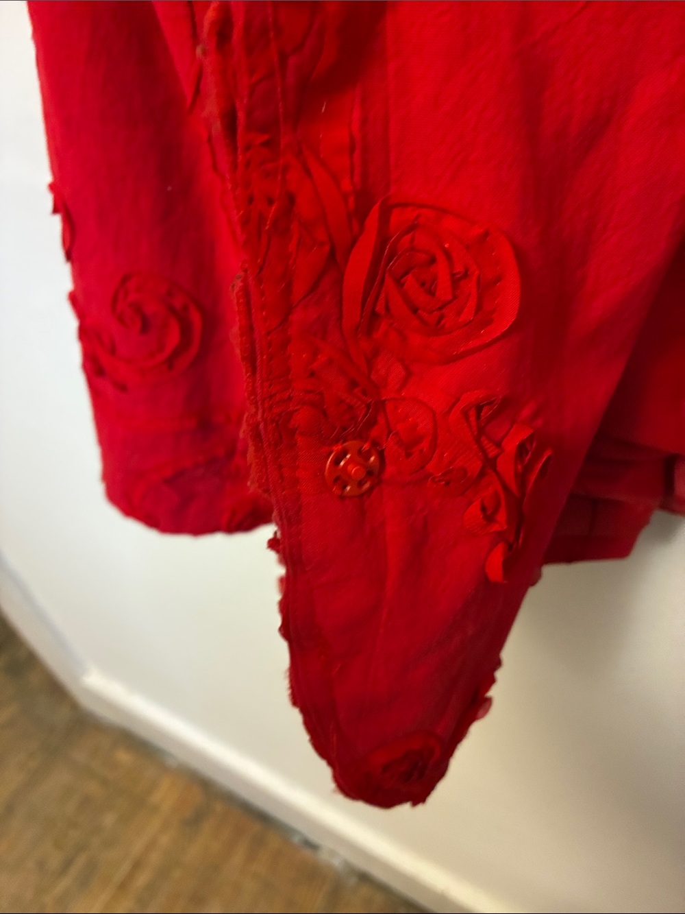 Vintage Christopher & Banks Red Ruffle-Trim Floral Appliqué Embroidered Blazer - Picture 6 of 9